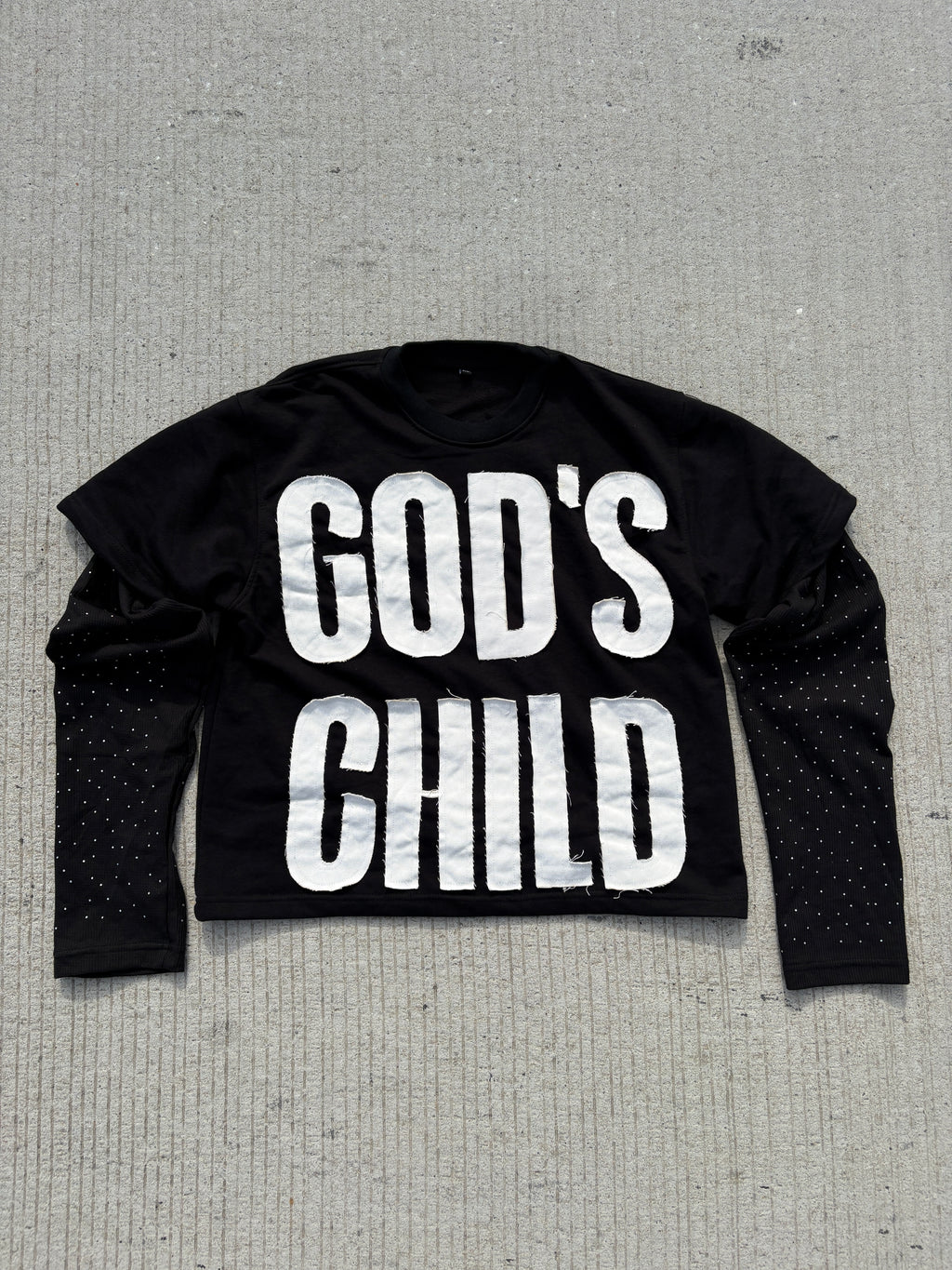 GOD CHILD” thermal Rinestone sleeve tees