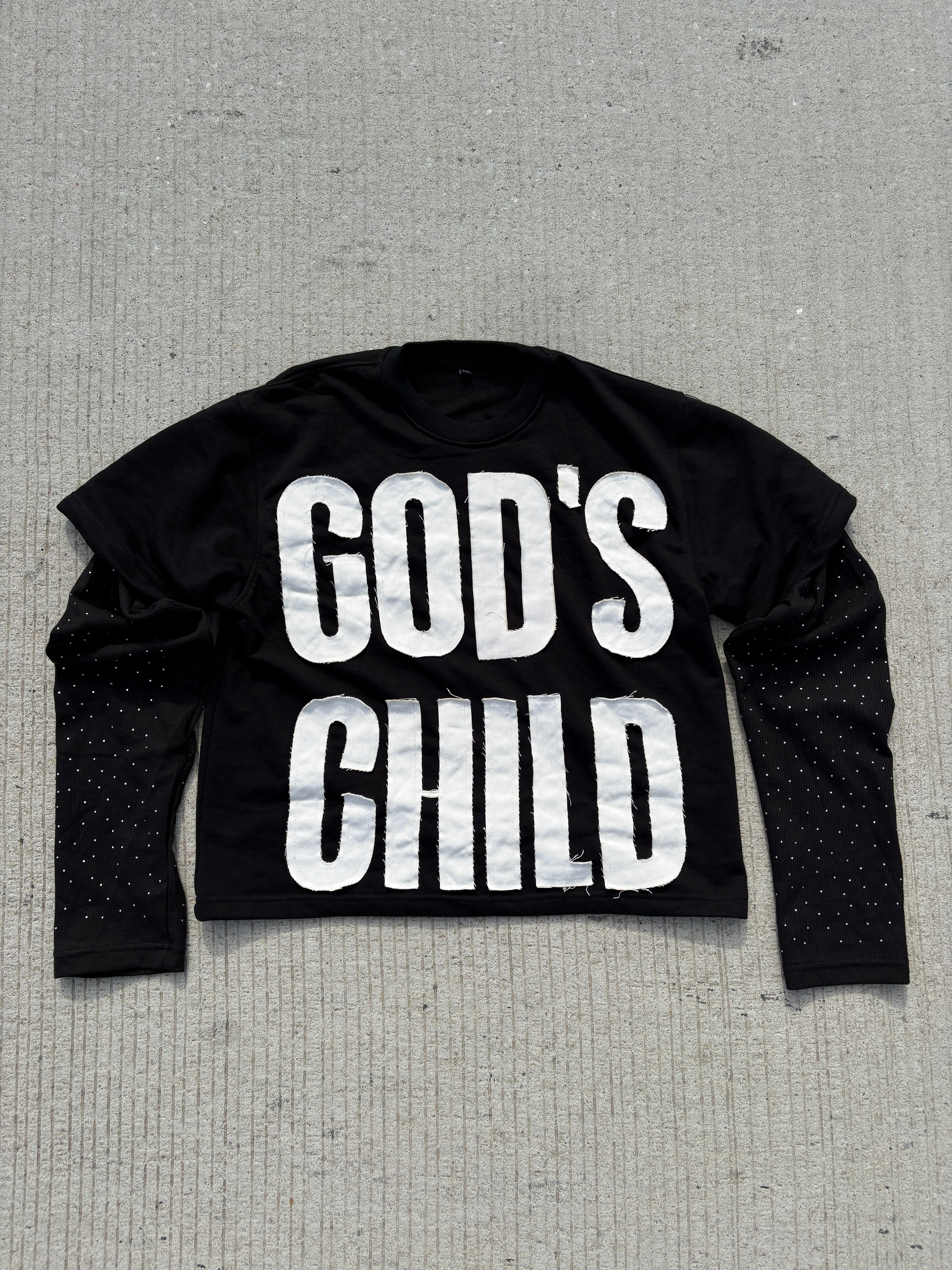 GOD CHILD” thermal Rinestone sleeve tees