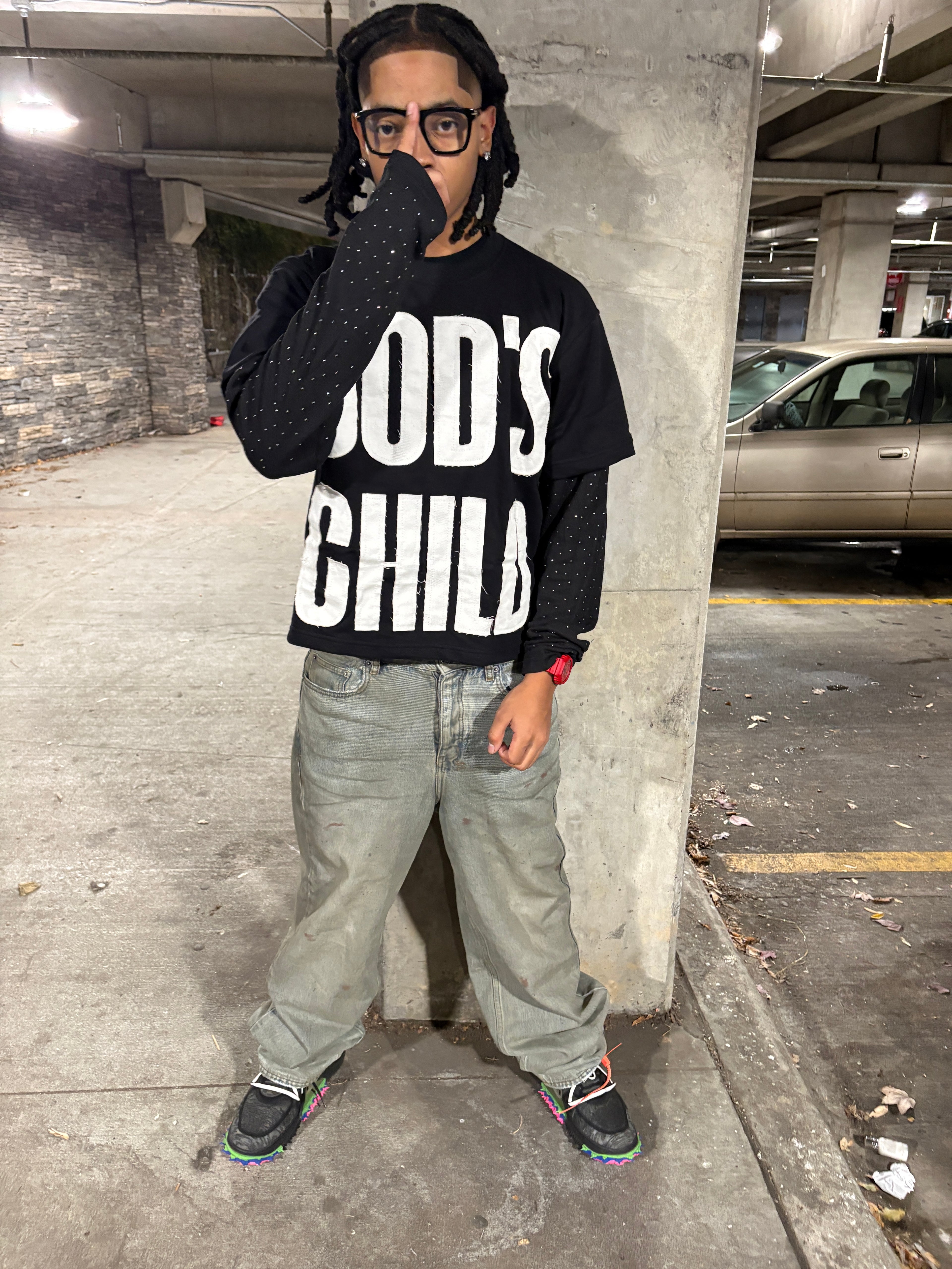 God Child Thermal Rinestone Long Sleeve