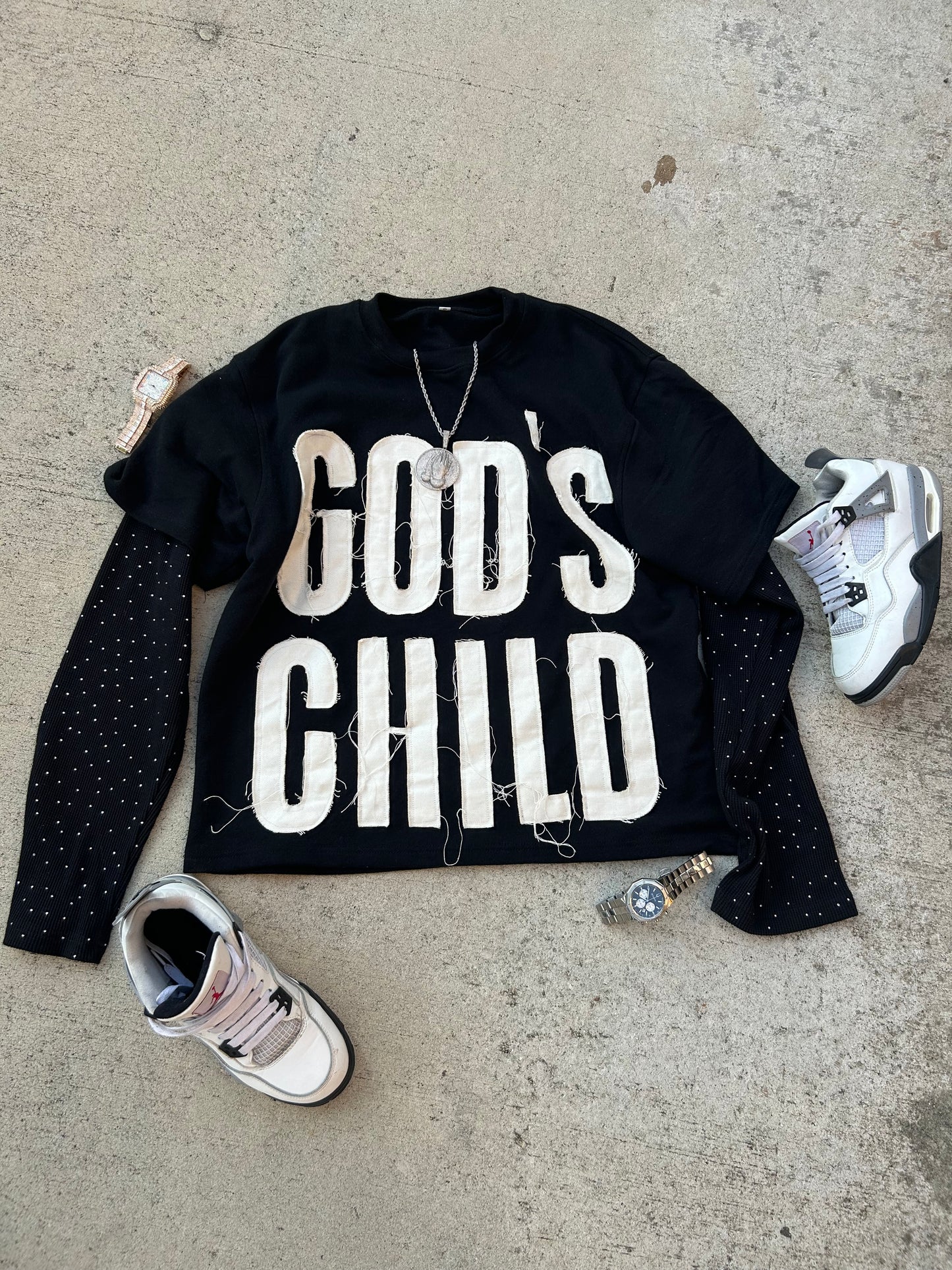 “GOD CHILD” (BLACK) DOUBLED LAYERED LONG SLEEVE TEE