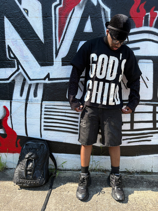 “GOD CHILD” (BLACK) DOUBLED LAYERED LONG SLEEVE TEE